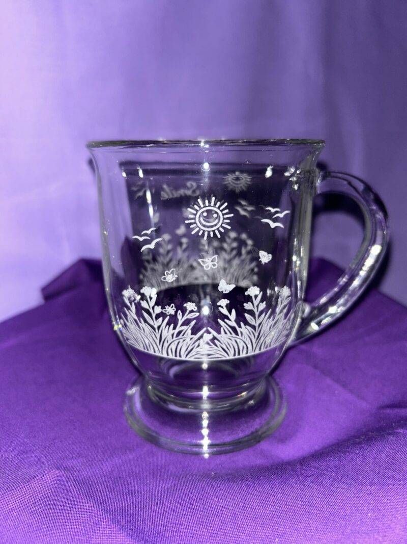 Smiles and Sunshine Etched Glass Barista Coffee Cup - Image 3