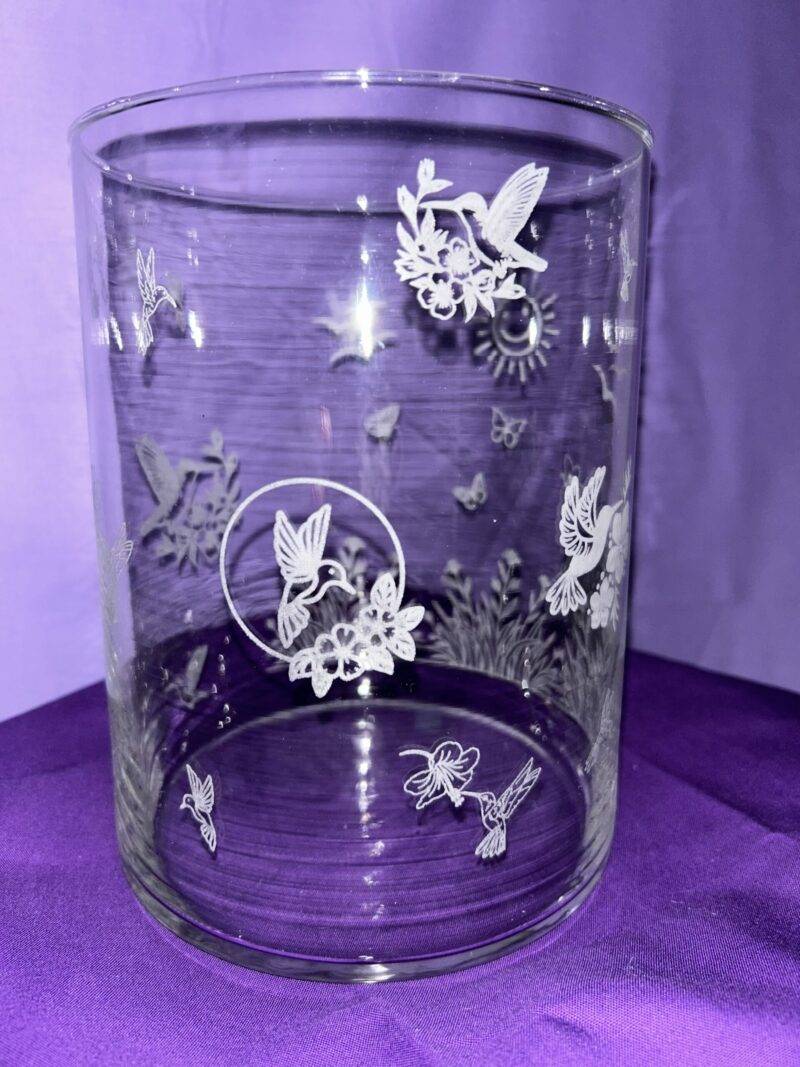 Hummingbirds and Flowers Large Etched Glass Multipurpose Vase