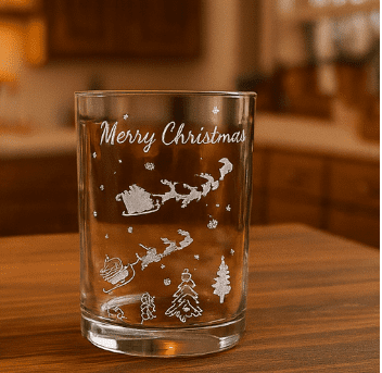 Merry Christmas Santa's Sleigh Laser Engraved Glass Whiskey Cup