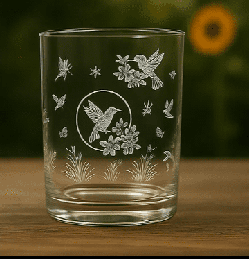 Hummingbirds and Flowers Laser Engraved Glass Multipurpose Vase