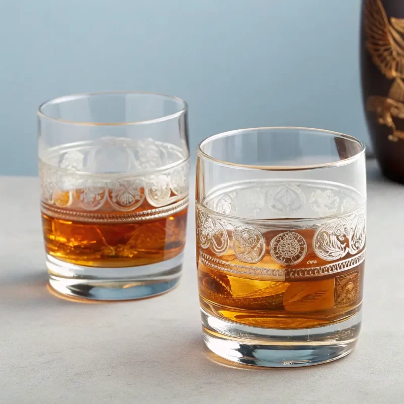 Decorative Tribal Print Etched Whiskey Glass Bourbon Cup