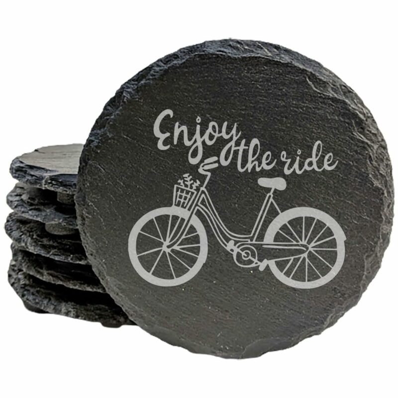 Laser Engraved Round Slate Coaster Set - Custom Image and Personalized Text - Image 3