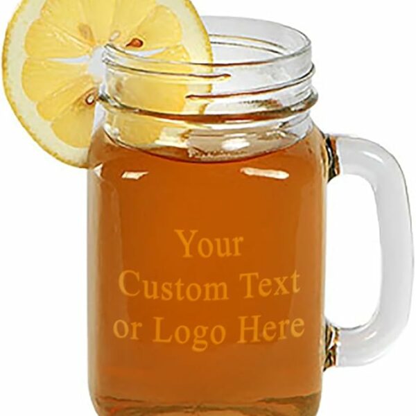 Laser Engraved Large Mason Jar Glass w Handle - Custom Image and Personalized Text