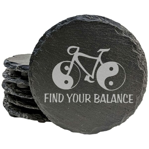 Laser Engraved Round Slate Coaster Set - Custom Image and Personalized Text