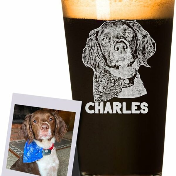 Laser Engraved Beer Glass - Custom Image and Personalized Text - Hidden Message on Bottom