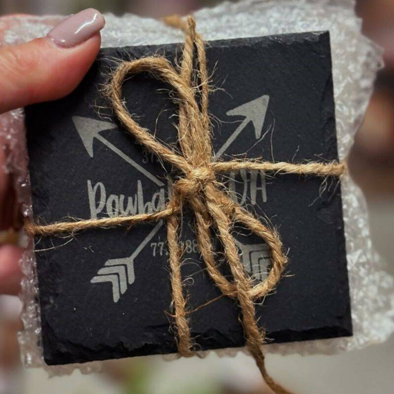 Laser Engraved Square Slate Coaster Set - Custom Image and Personalized Text - Image 4