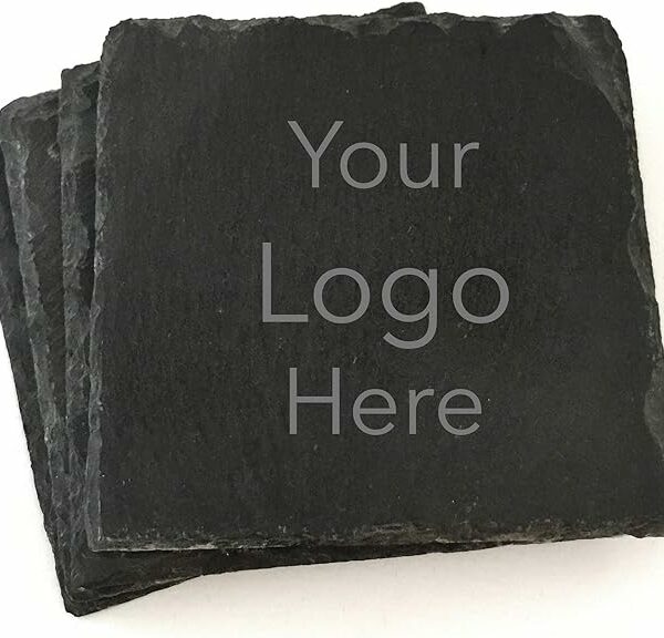 Laser Engraved Square Slate Coaster Set - Custom Image and Personalized Text