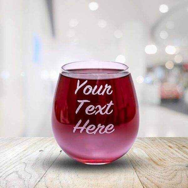 Laser Engraved Wine Glass - Custom Image and Personalized Text - Hidden Message on Bottom
