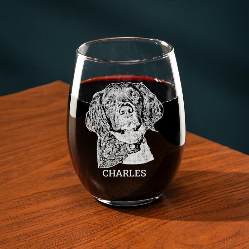 Laser Engraved Wine Glass - Custom Image and Personalized Text - Hidden Message on Bottom