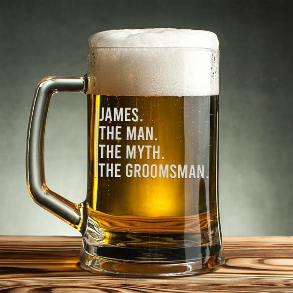 Laser Engraved Large Beer Stein Glass - Custom Image and Personalized Text
