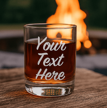 Laser Engraved Whiskey Glass - Custom Image and Personalized Text - Hidden Message on Bottom