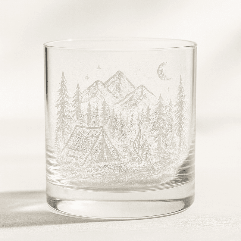 Camp Fire in Oregon Glass Made in USA Laser Engraved Whiskey Cup - Image 2