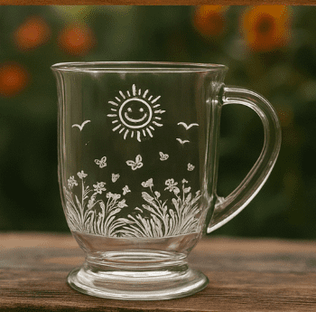 Butterflies and Sunshine Laser Engraved Glass Coffee Mug / Tea Cup