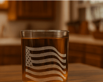 American Flag Made in USA Laser Engraved Glass Whiskey Cup