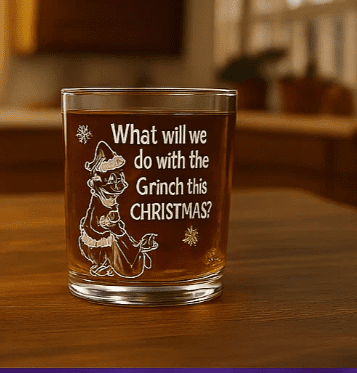 The Grinch is Back Glass Made in USA Laser Engraved Whiskey Cup