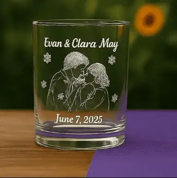 Couples Wedding Memory Glass Made in USA Laser Engraved Whiskey Cup