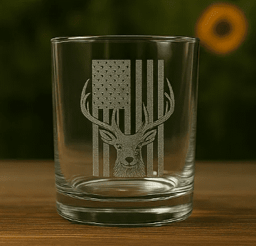 American Elk Made in USA Laser Engraved Glass Whiskey Cup