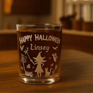 Happy Halloween Witch Glass Made in USA Laser Engraved Whiskey Cup