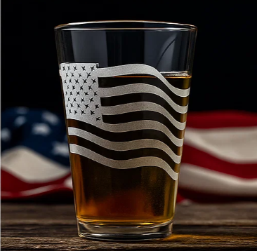 American Flag Made in USA Laser Engraved Pint Glass Hi Ball Cup