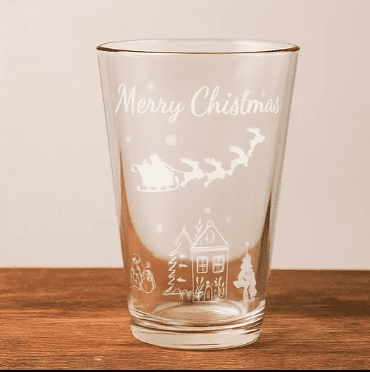 Merry Christmas Santa's Sleigh Laser Engraved Pint Glass Hi Ball Cup