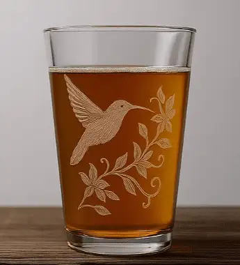 Humming Bird and Flowers Laser Engraved Pint Glass Hi Ball Cup