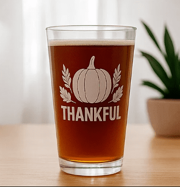 Thankful Pumpkin Thanksgiving Pint Glass High Ball Cup