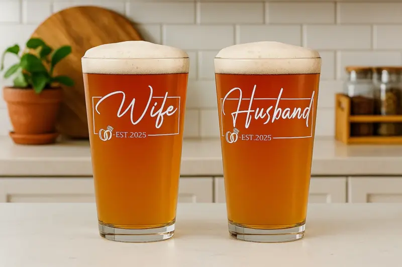 Husband Wife Win Together Wedding Pint Glass Hi Ball Cups (set of 2) - Image 2