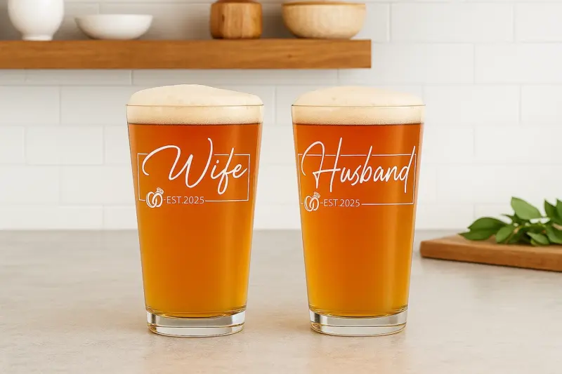 Husband Wife Win Together Wedding Pint Glass Hi Ball Cups (set of 2) - Image 3